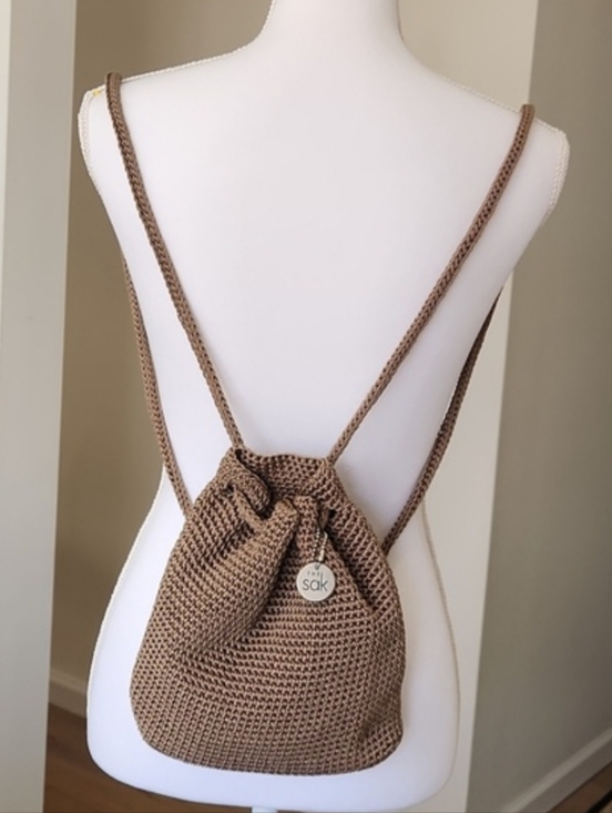 The Sak Handbags - The SAK Crochet Mini Backpack Drawstring Tan